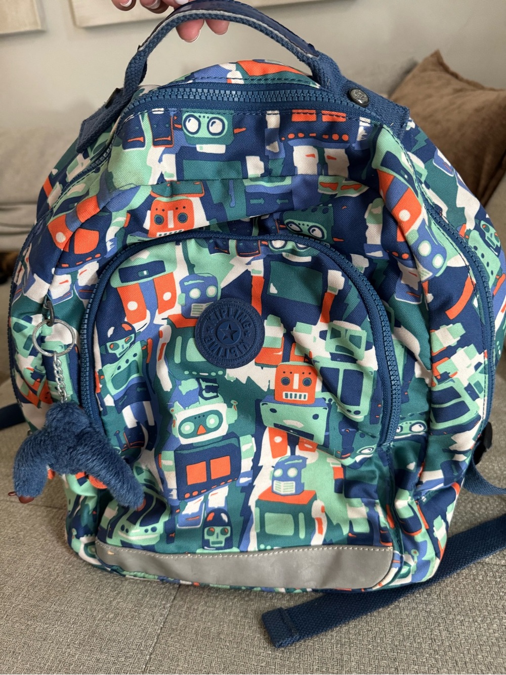 Kipling Backpack with Colorful Robot Print - Navy, Teal, Orange